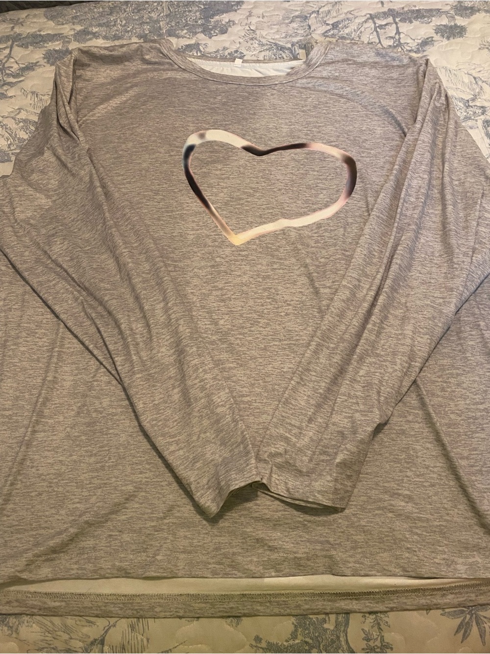 Women’s Long-Sleeve Gray Sleep Tee with Heart Detail